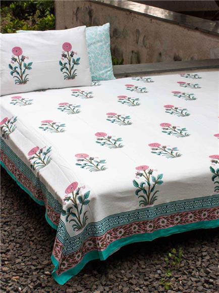 Block Print Cotton - Cotton Double Bed Sheet Set