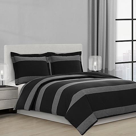 Comforter Set - Black Horizontal Stripes Yarn Dyed