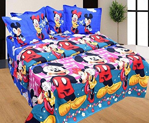 Double Bed Sheet With Two - Mickey Mouse Cartoon Printed Heavy
