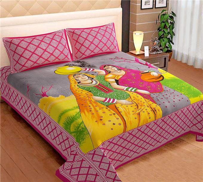 Double Bed Sheet Set With - Printed Double Bed Sheet Set