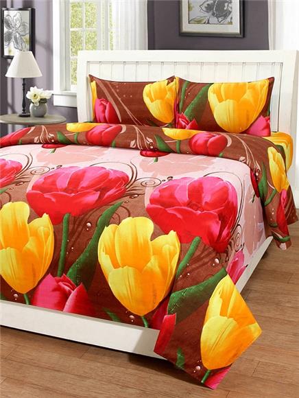 Floral Pattern Bed Sheet - 3d Printed Double Bedsheet