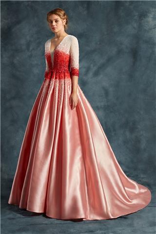 Deep V-neckline - Dress With Embroidered Tulle