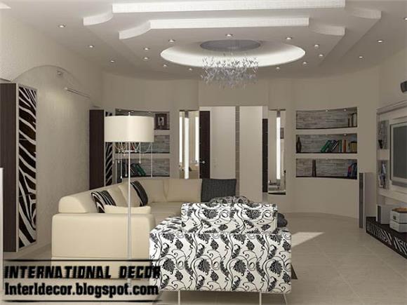 Modern Living Room With - Gypsum Board Ceiling Design