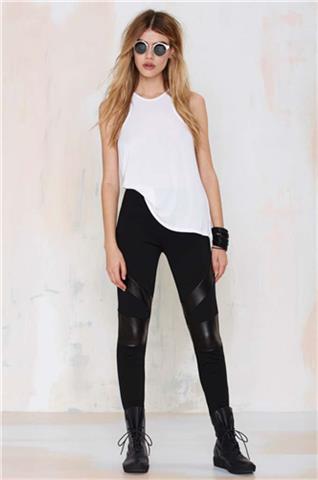 Vegan Leather Leggings - Model Wearing Size Small